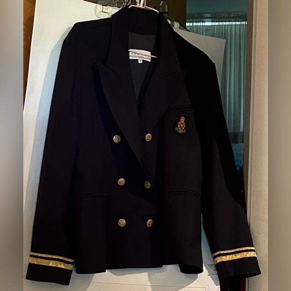 New Vertigo Paris Navy Blazer Jacket Crest Gold Buttons Ribbons - Main Image